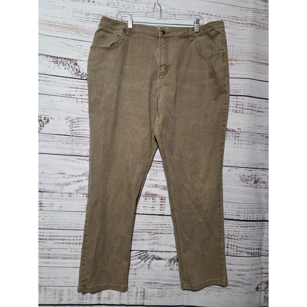 CJ Banks Women 20W Khaki Tan Stretch Straight Leg Jeans Mid Rise
